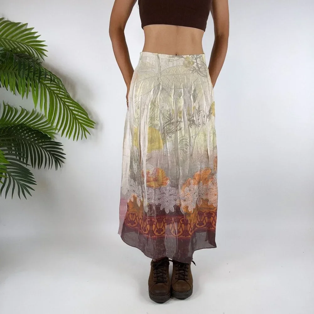 Vintage Y2K Fairy Grunge Floral Patchwork Boho Hippie Midi Skirt / Size: One - Picture 5 of 7